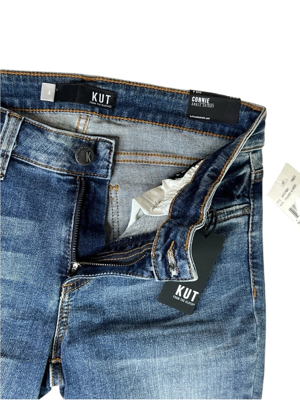 Women's KUT Connie Ankle Skinny Zip Fly Jeans Raw Hem Stretch Size 4 Blue - Picture 4 of 12